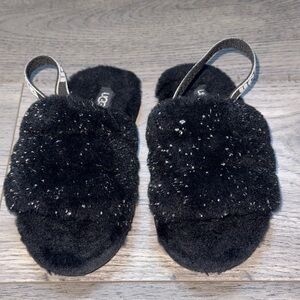 UGG Black Fuzzy Sandals with Sparkle